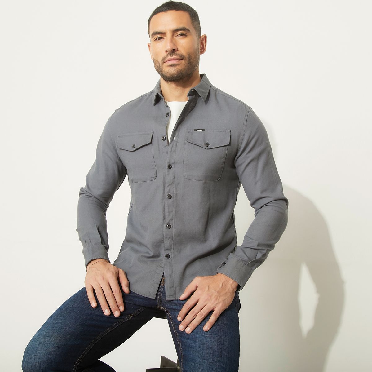 MOSSIMO - Camisa Casual Manga Larga Algodón Hombre Mossimo