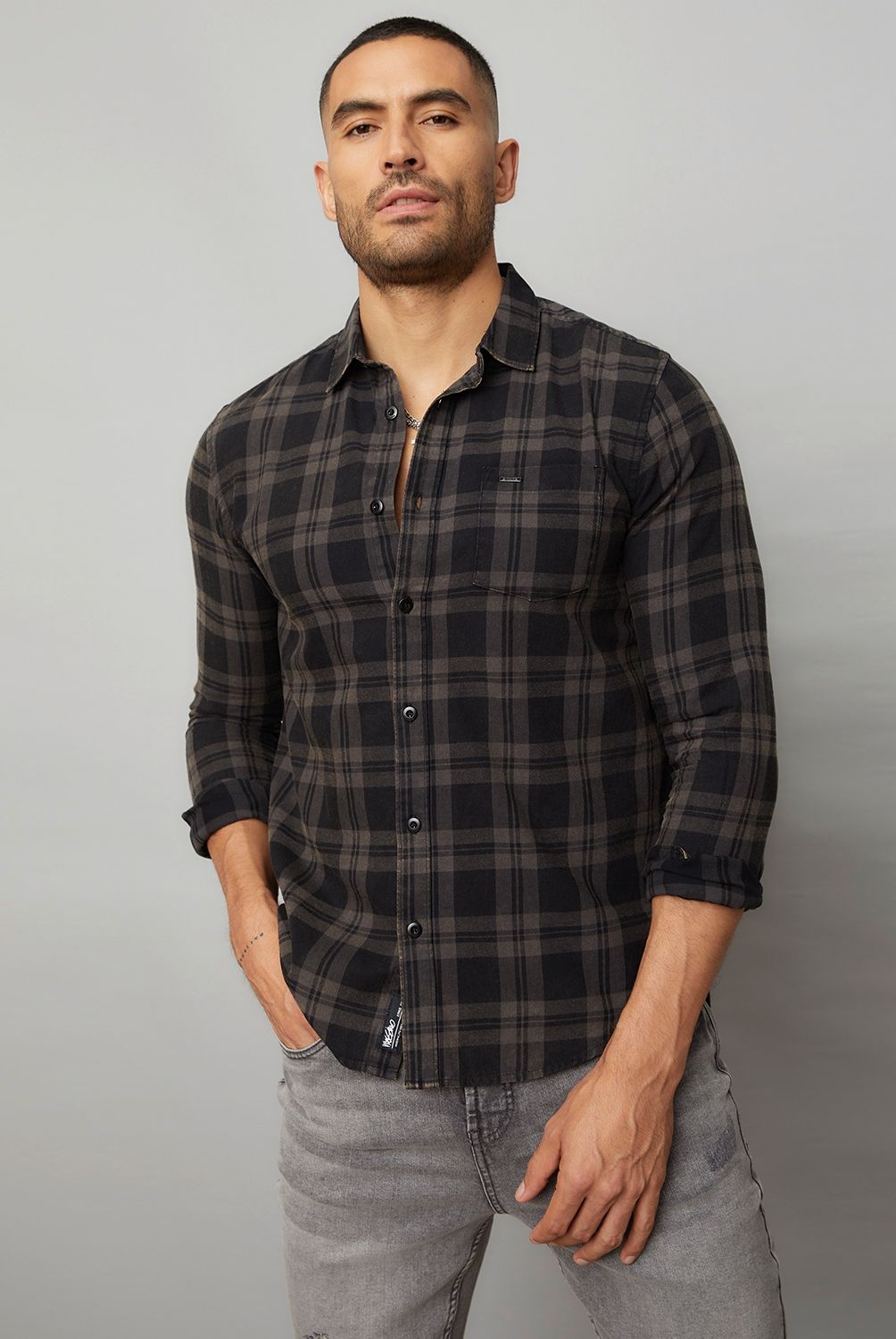 MOSSIMO - Camisa Check Manga Larga Algodón Slim Hombre Mossimo