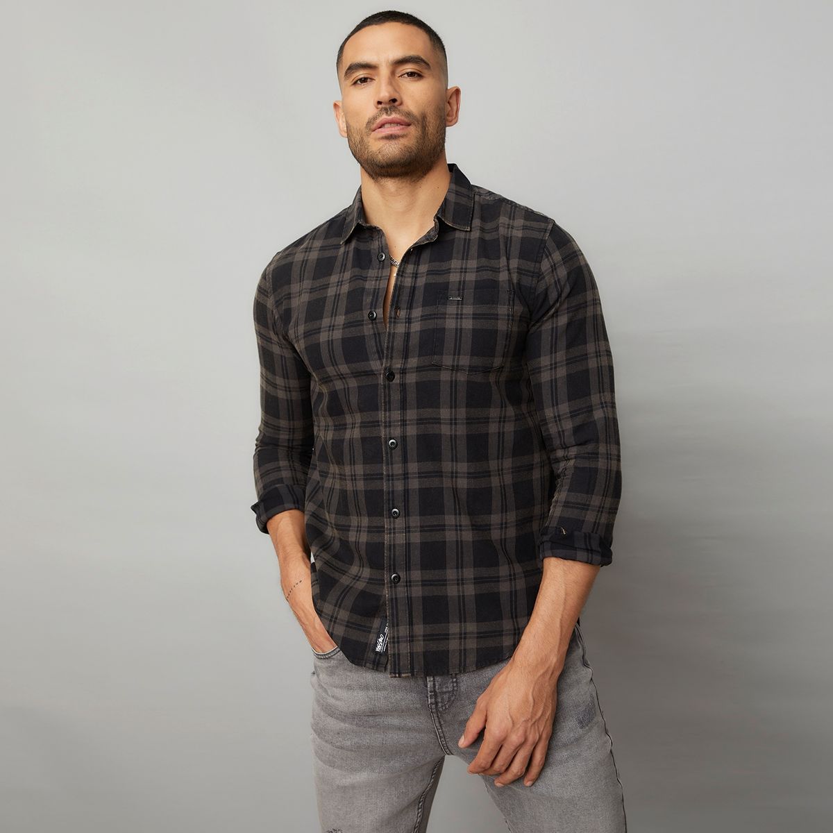 MOSSIMO - Camisa Check Manga Larga Algodón Slim Hombre Mossimo