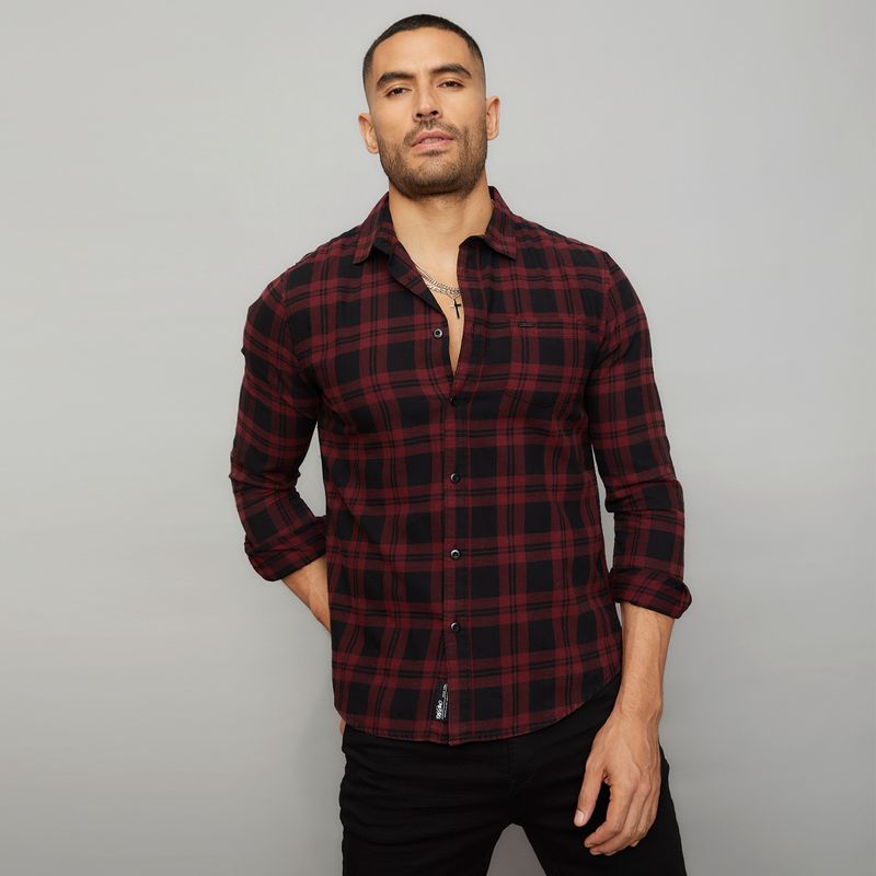 MOSSIMO - Camisa Check Manga Larga Algodón Slim Hombre Mossimo