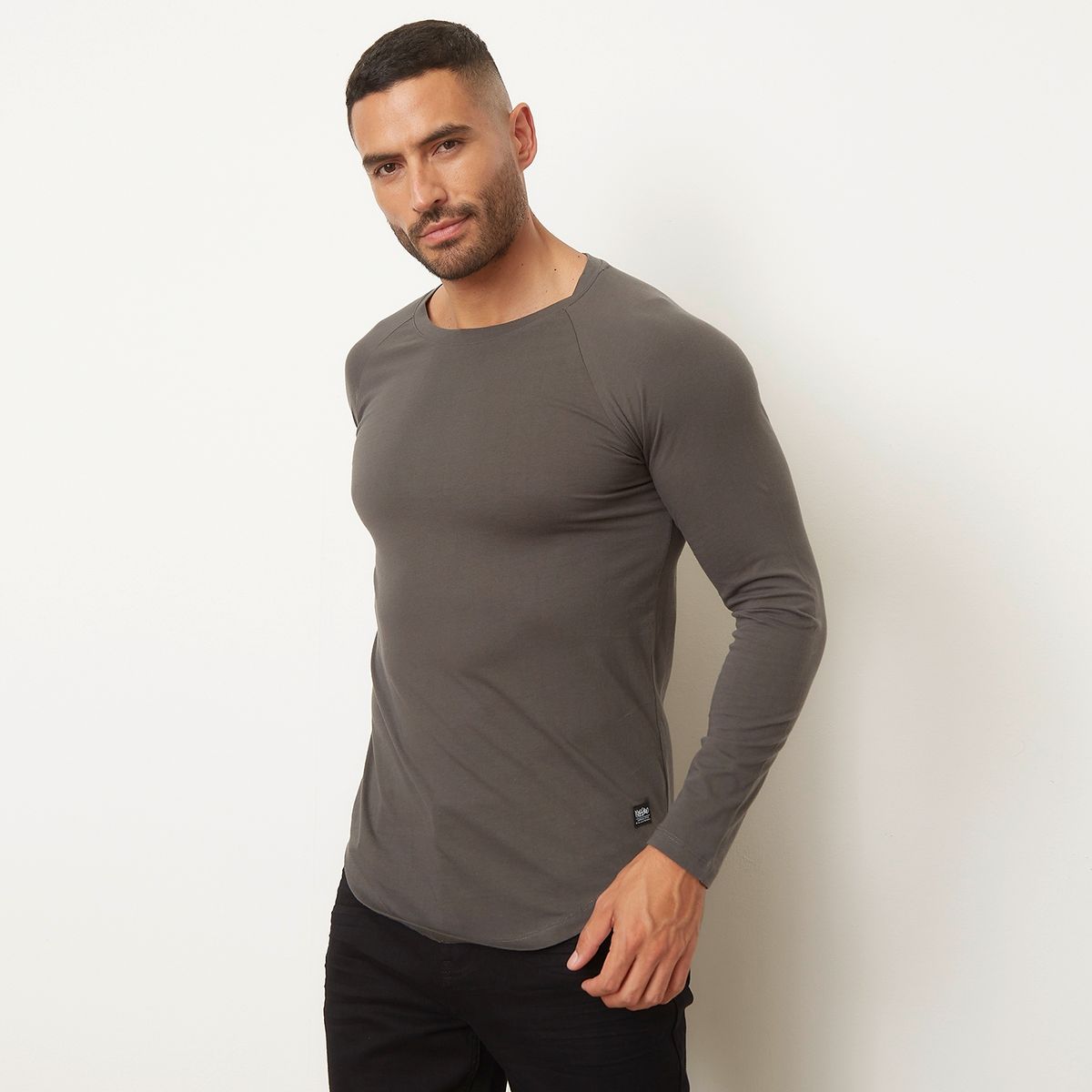 MOSSIMO - Polera Lisa Manga Larga Cuello Redondo Algodón Hombre Mossimo