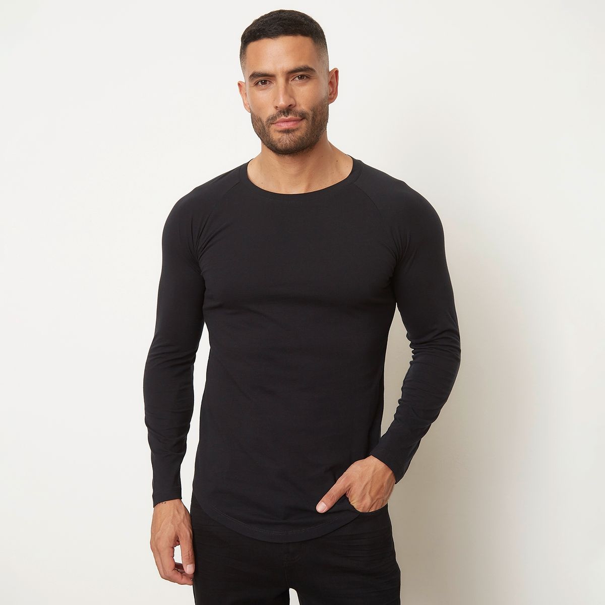 MOSSIMO - Polera Lisa Manga Larga Cuello Redondo Algodón Hombre Mossimo