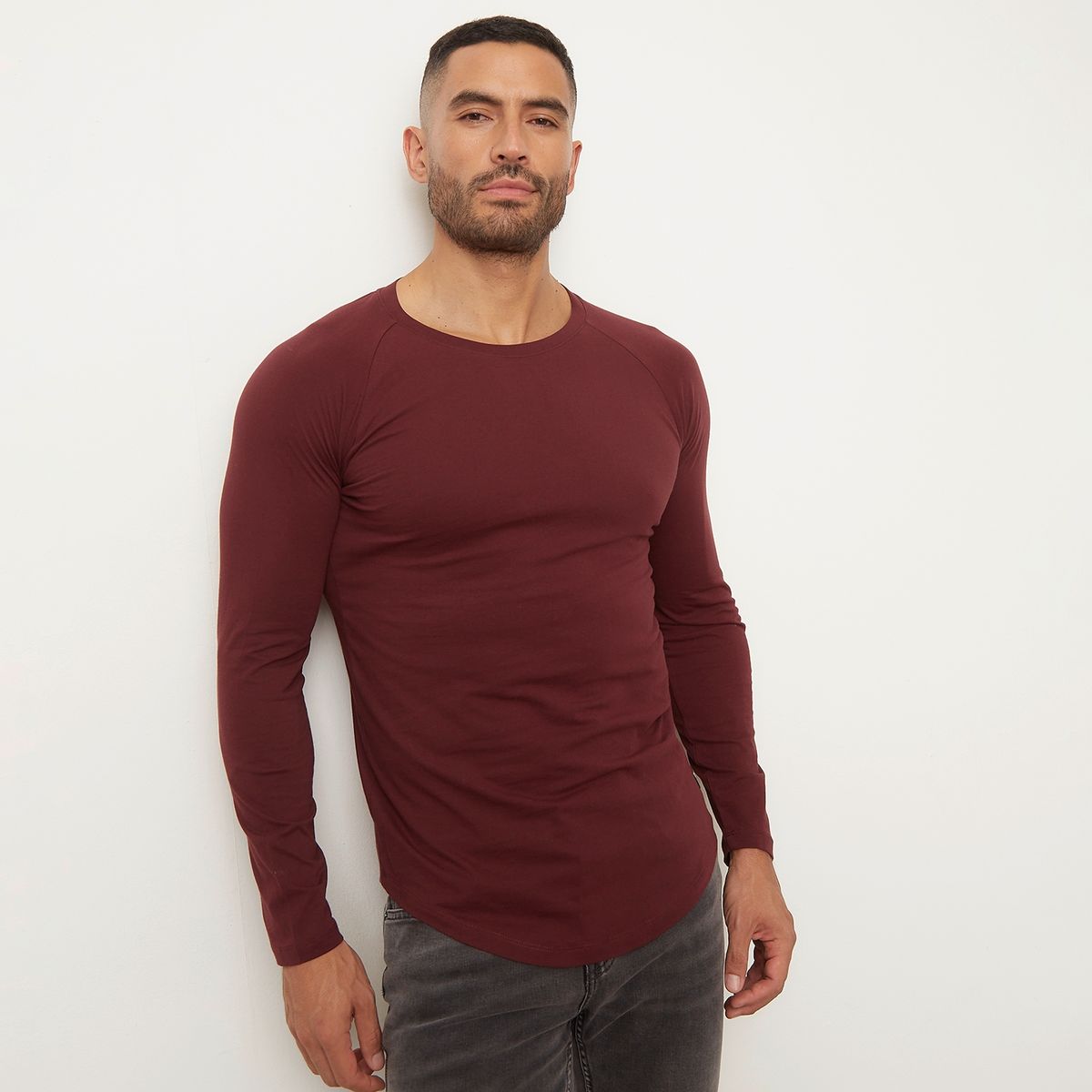 MOSSIMO - Polera Lisa Manga Larga Cuello Redondo Algodón Hombre Mossimo