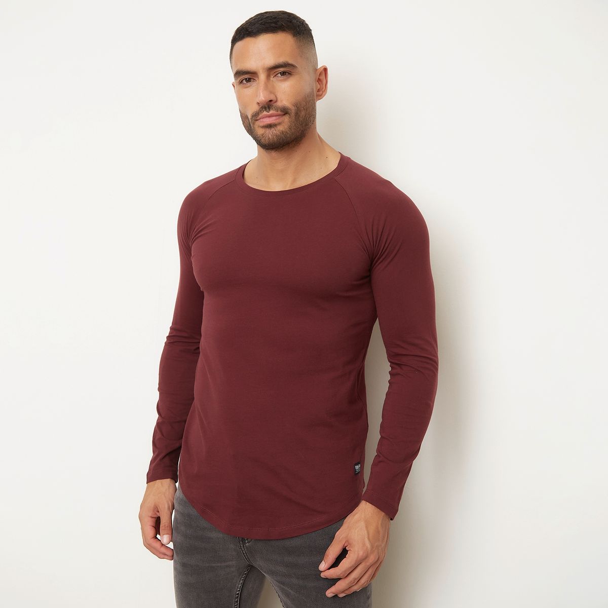MOSSIMO - Polera Lisa Manga Larga Cuello Redondo Algodón Hombre Mossimo