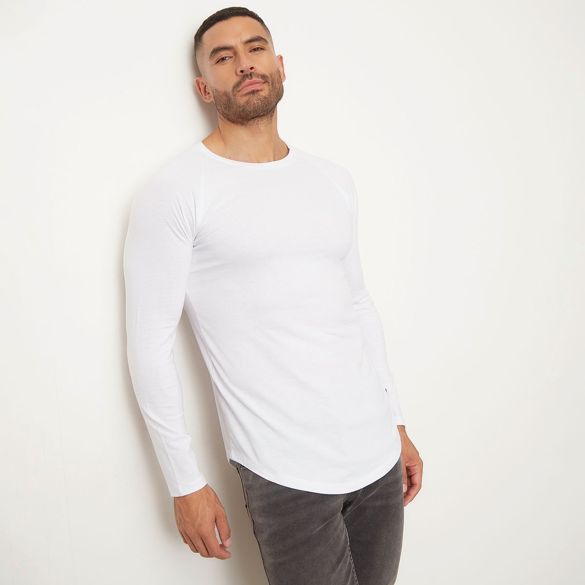 MOSSIMO - Polera Lisa Manga Larga Cuello Redondo Algodón Hombre Mossimo