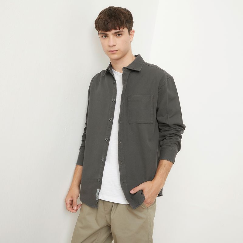 BEARCLIFF - Camisa Manga Larga Gabardina Algodón Relax Hombre Bearcliff
