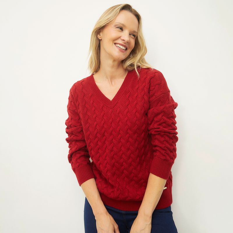 S COCCI - Sweater Trenzado Cuello En V Mujer S Cocci