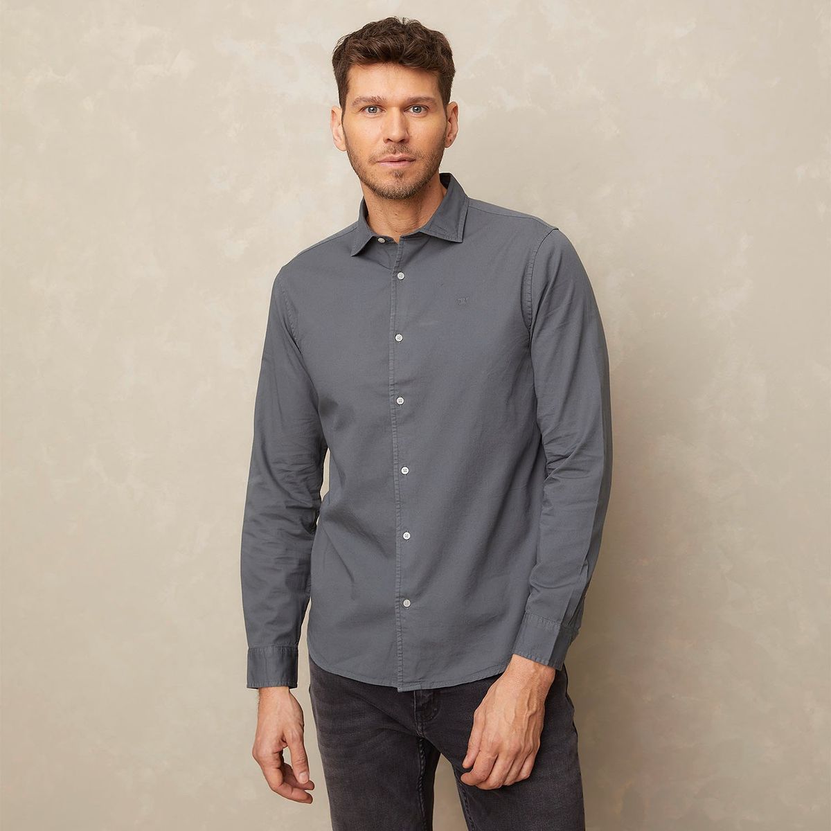 WOLF&HANK - Camisa Lisa Manga Larga Sport Algodón Slim Hombre Wolf&Hank