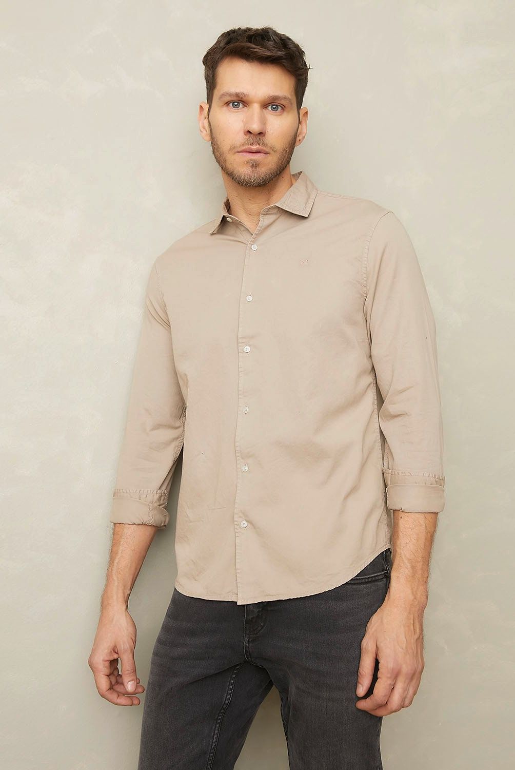 WOLF&HANK - Camisa Lisa Manga Larga Sport Algodón Slim Hombre Wolf&Hank