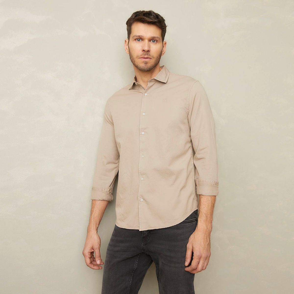 WOLF&HANK - Camisa Lisa Manga Larga Sport Algodón Slim Hombre Wolf&Hank