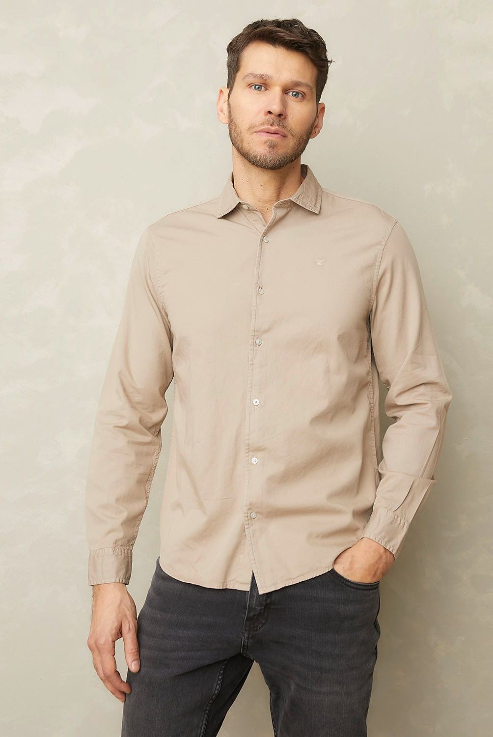 WOLF&HANK - Camisa Lisa Manga Larga Sport Algodón Slim Hombre Wolf&Hank