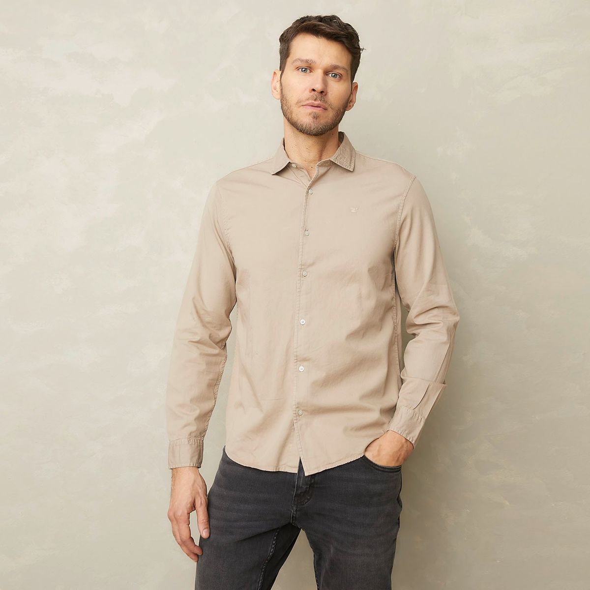 WOLF&HANK - Camisa Lisa Manga Larga Sport Algodón Slim Hombre Wolf&Hank