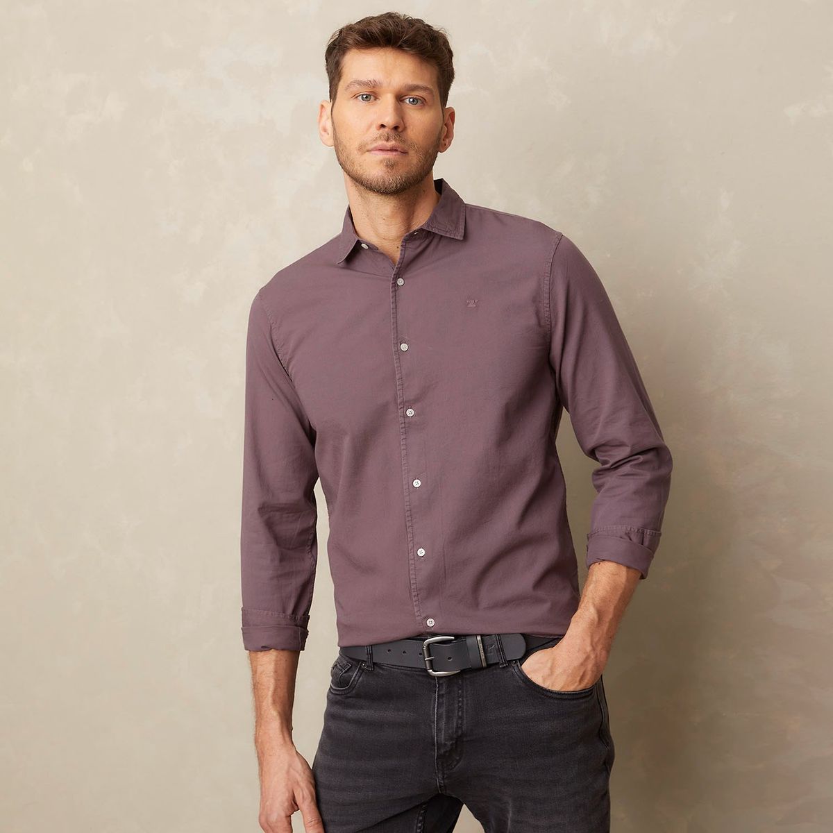 WOLF&HANK - Camisa Lisa Manga Larga Sport Algodón Slim Hombre Wolf&Hank