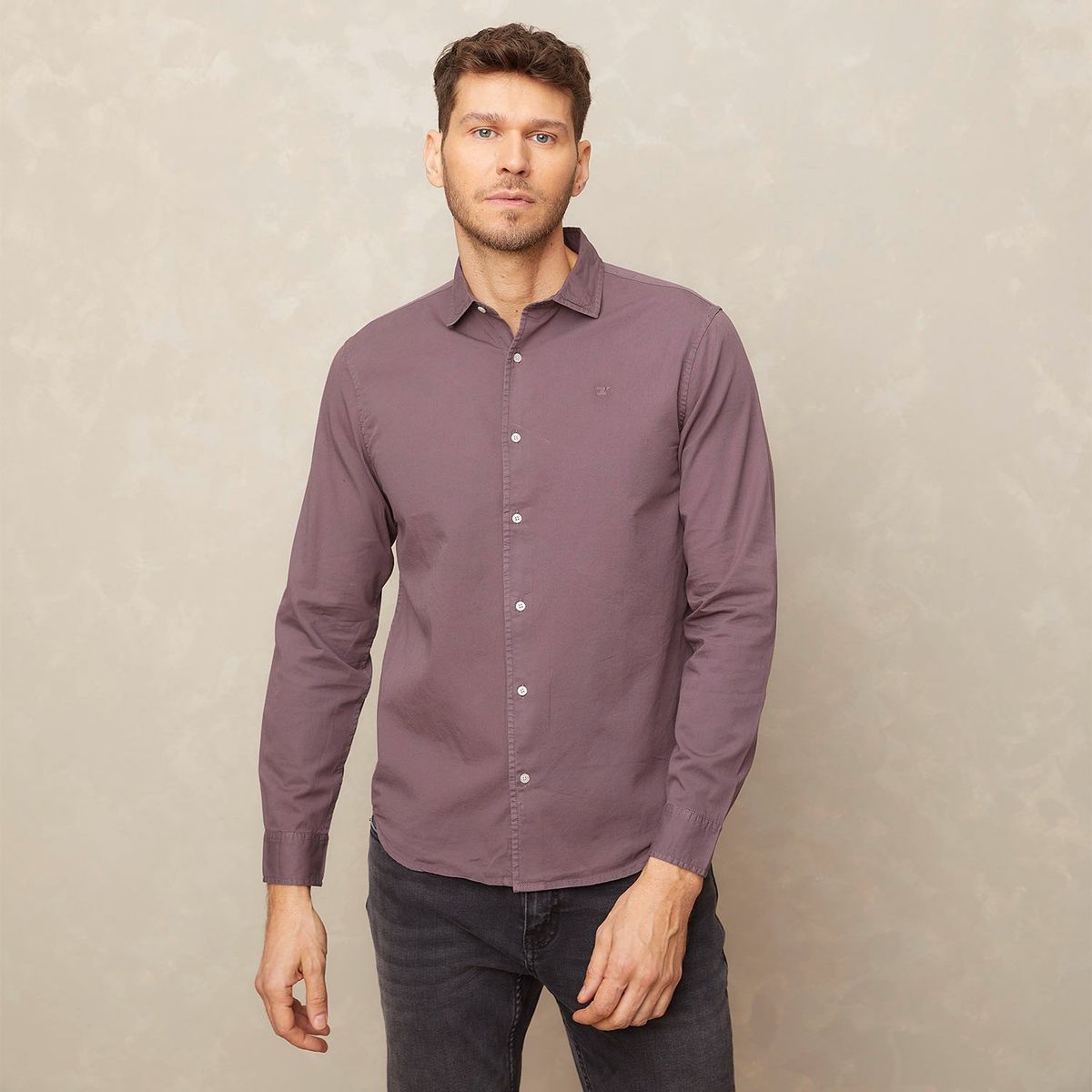 WOLF&HANK - Camisa Lisa Manga Larga Sport Algodón Slim Hombre Wolf&Hank