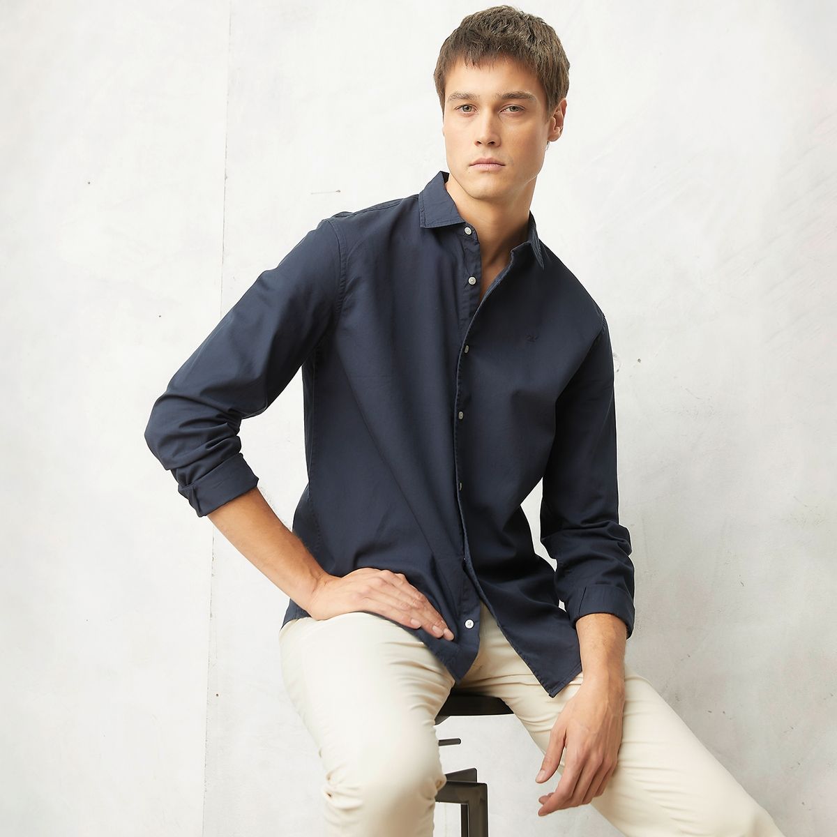 WOLF&HANK - Camisa Lisa Manga Larga Sport Algodón Slim Hombre Wolf&Hank