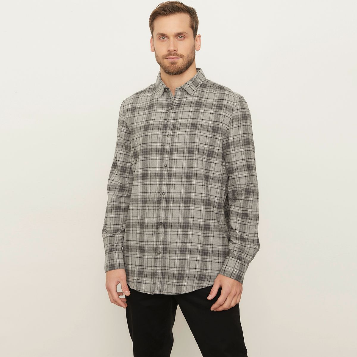BASEMENT - Camisa Casual Manga Larga Algodón Slim Hombre Basement