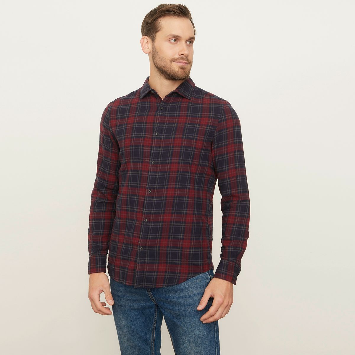 BASEMENT - Camisa Casual Manga Larga Algodón Slim Hombre Basement
