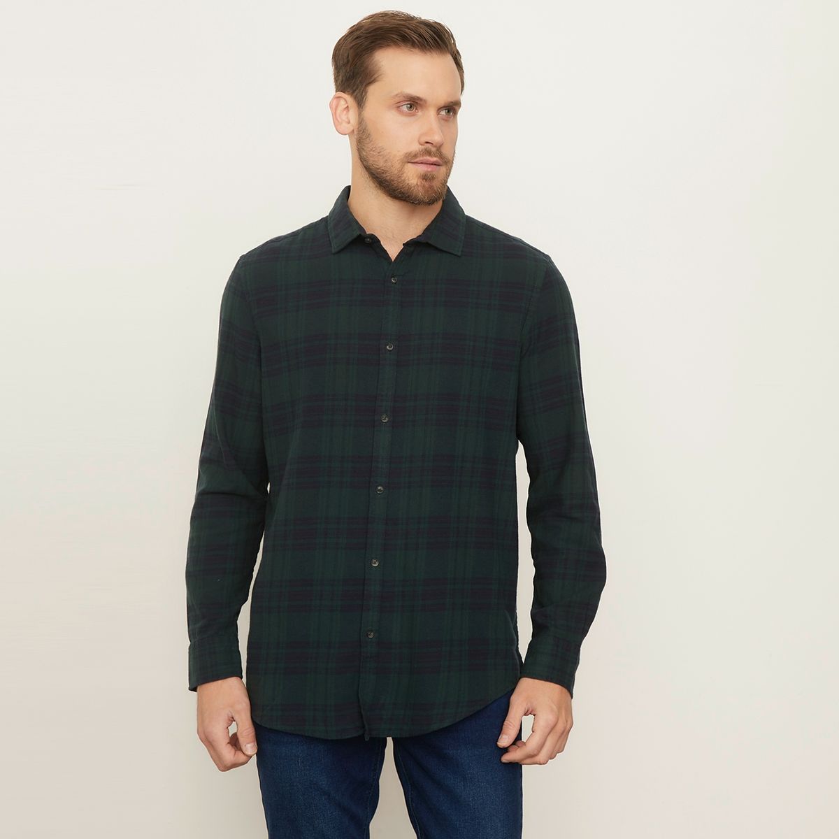 BASEMENT - Camisa Casual Manga Larga Algodón Slim Hombre Basement