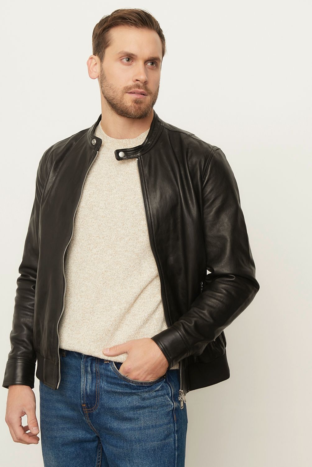 BASEMENT - Chaqueta Cuero Recto Hombre Basement