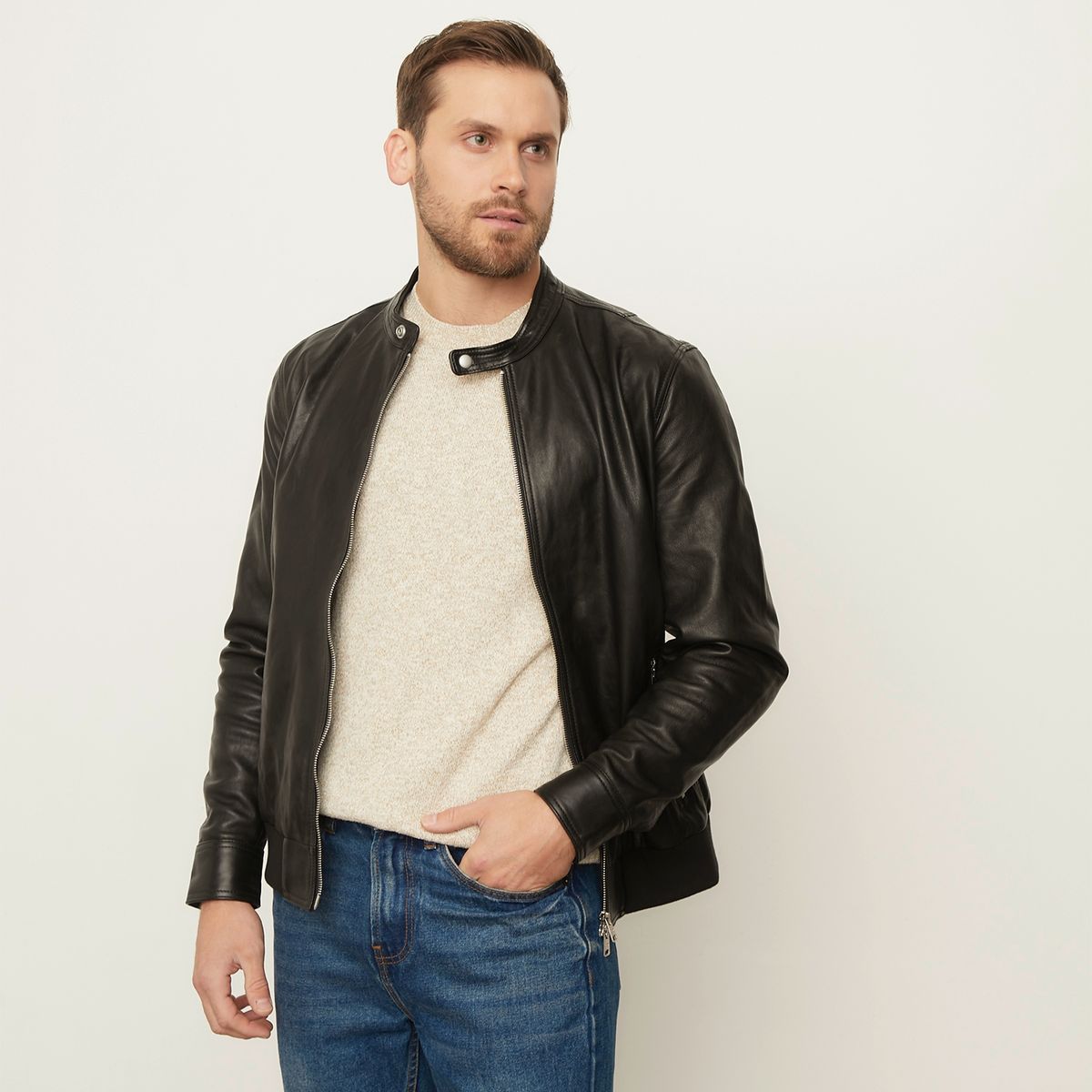 BASEMENT - Chaqueta Cuero Recto Hombre Basement