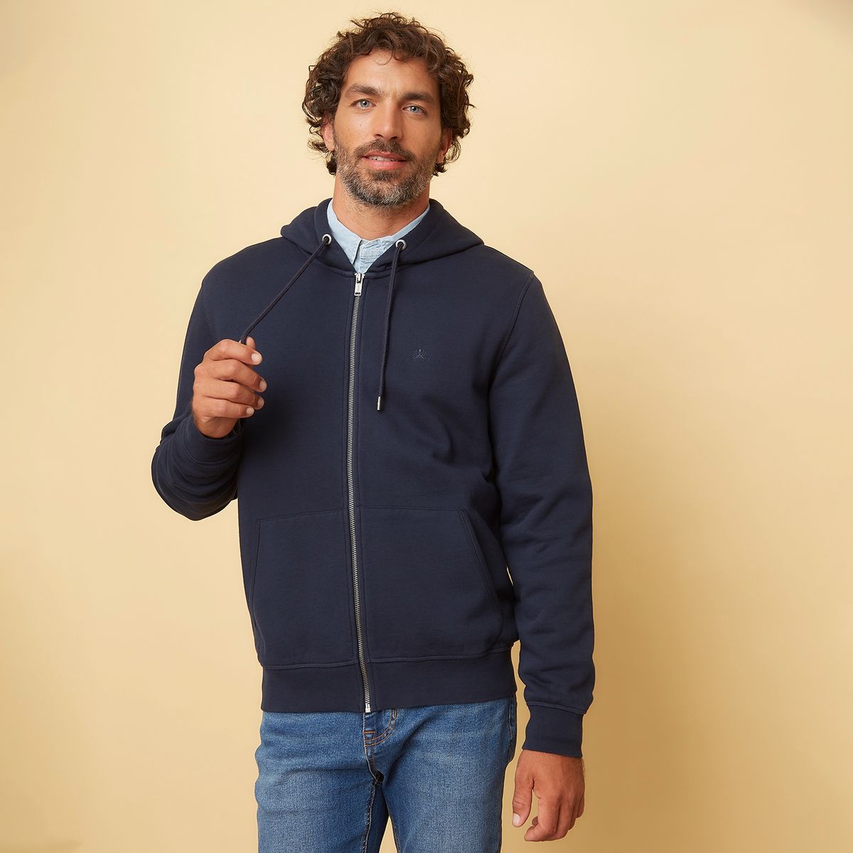 CASCAIS - Polerón Con Cierre Y Gorro Hombre Algodón Cascais