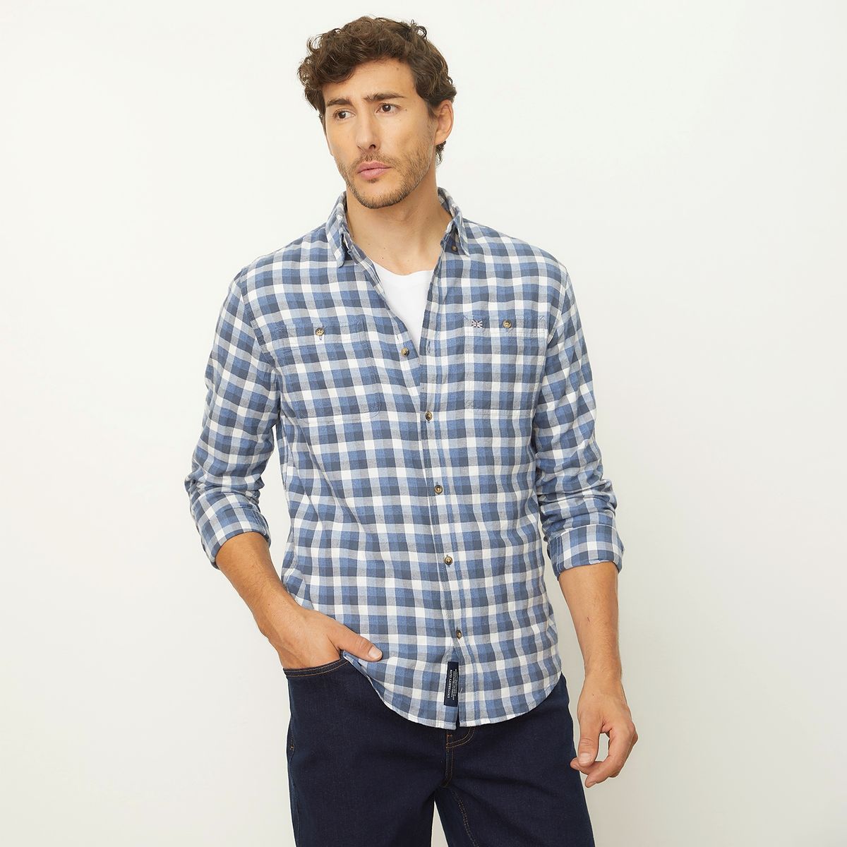 UNIVERSITY CLUB - Camisa Casual Manga Larga Algodón Regular Hombre University Club