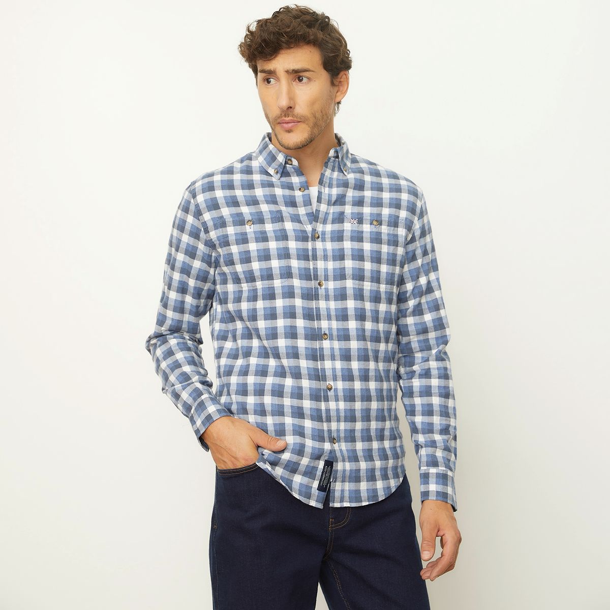 UNIVERSITY CLUB - Camisa Casual Manga Larga Algodón Regular Hombre University Club