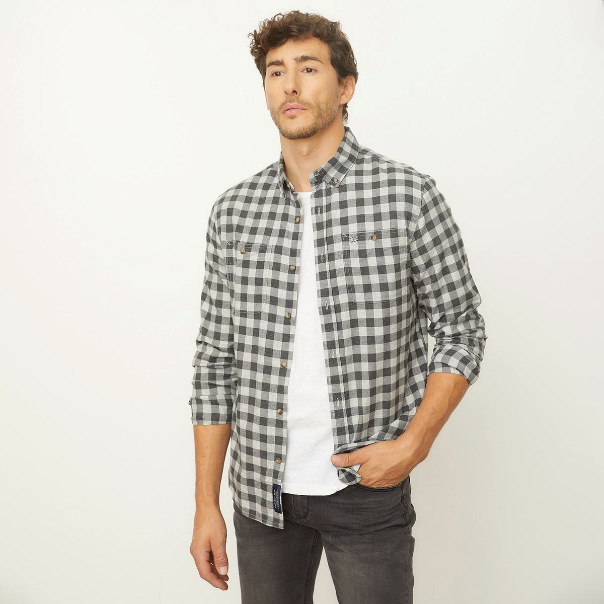 UNIVERSITY CLUB - Camisa Casual Manga Larga Algodón Regular Hombre University Club