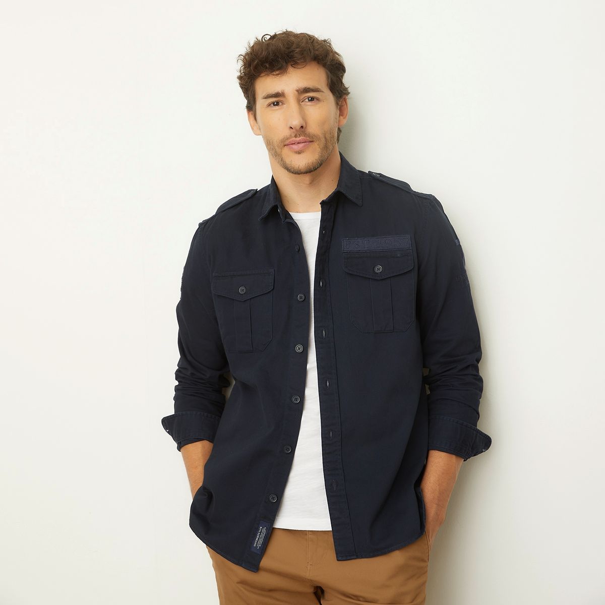 UNIVERSITY CLUB - Camisa Casual Manga Larga Algodón Regular Hombre University Club