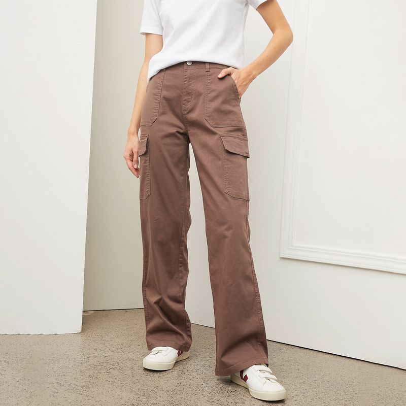 BASEMENT - Jeans Cargo Tiro Alto Basement Mujer Fit Recto