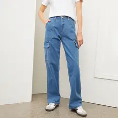 BASEMENT - Jeans Cargo Tiro Alto Mujer Fit Recto