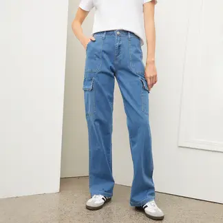 BASEMENT - Jeans Cargo Tiro Alto Mujer Fit Recto