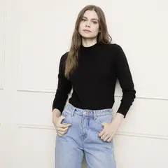 BASEMENT - Sweater Manga Larga Mujer Cuello Alto Liso