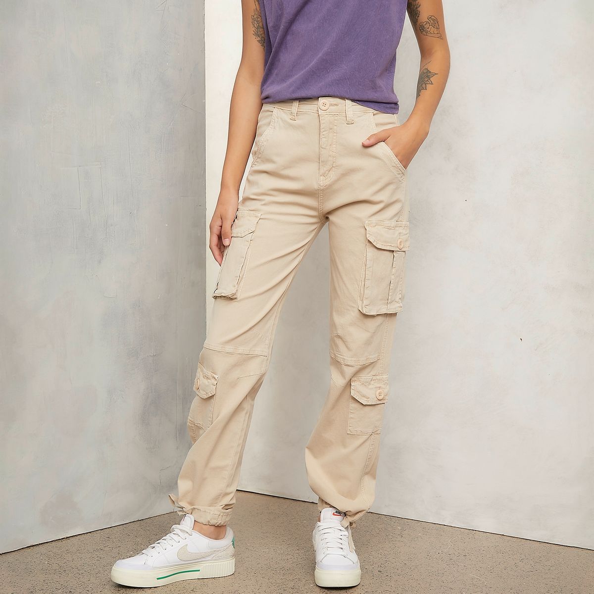 AMERICANINO - Pantalón Cargo Tiro Alto Mujer Americanino