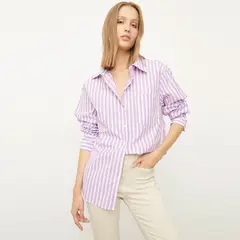 BASEMENT - Blusa Oversize Manga Larga Cuello Clásico Tachas Mujer