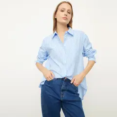 BASEMENT - Blusa Oversize Manga Larga Cuello Clásico Tachas Mujer