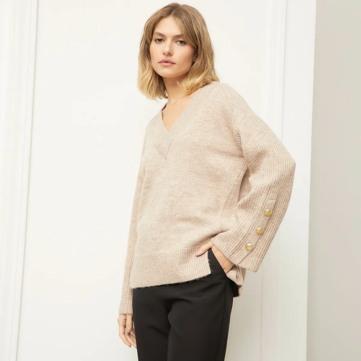 BASEMENT - Sweater Liso Manga Larga Mujer Basement