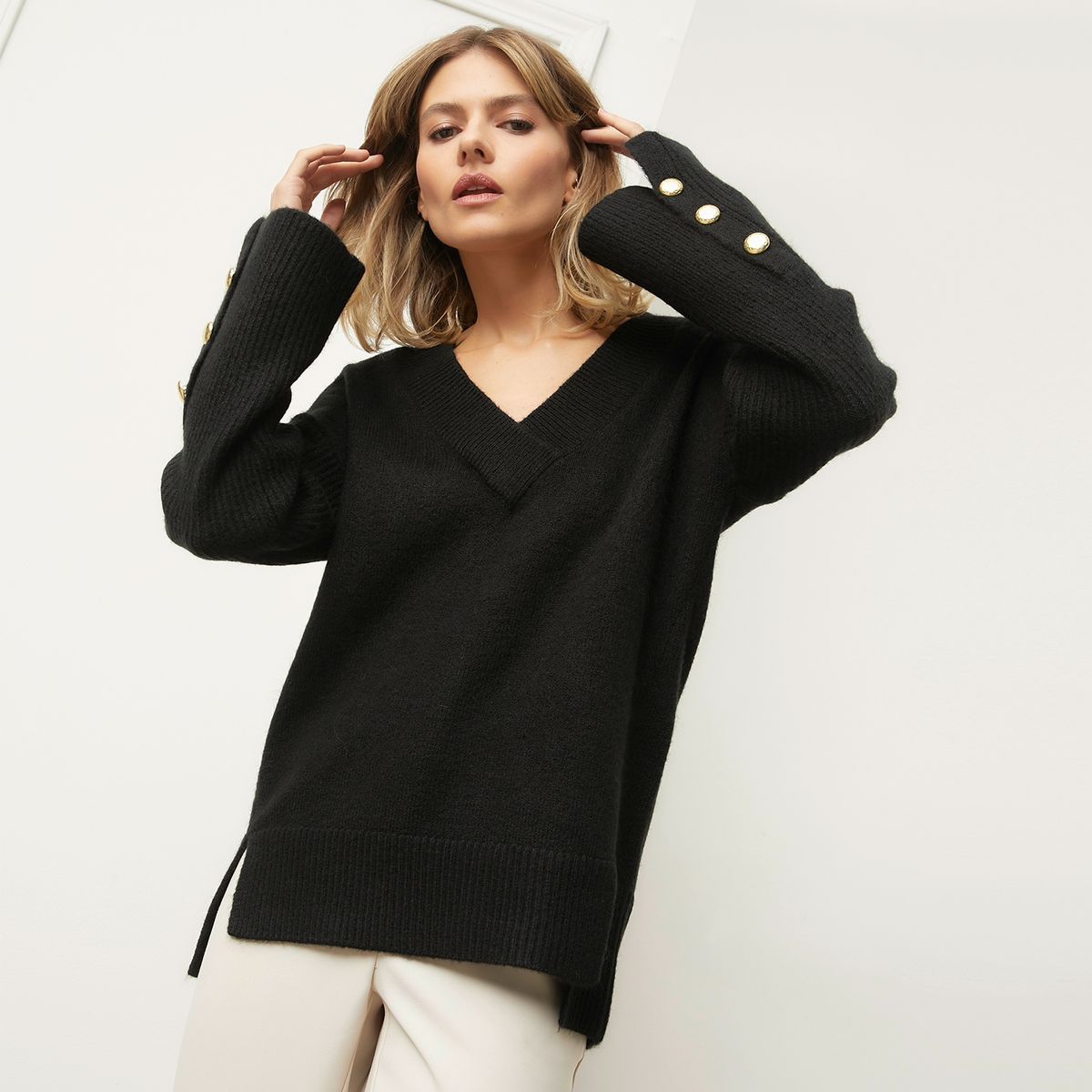BASEMENT - Sweater Liso Manga Larga Mujer Basement