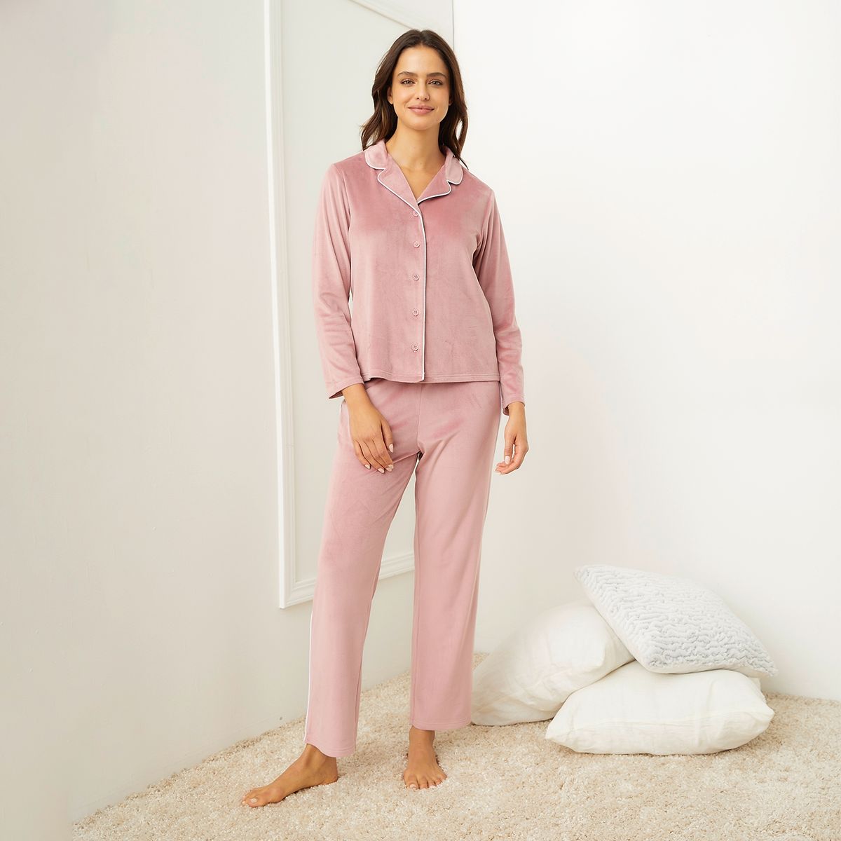 BLU - Pijama Camisero Velvet Mujer Blu