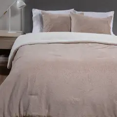 MICA - Cubrecama Sherpa Coral King Burdeo Estampado Poliéster