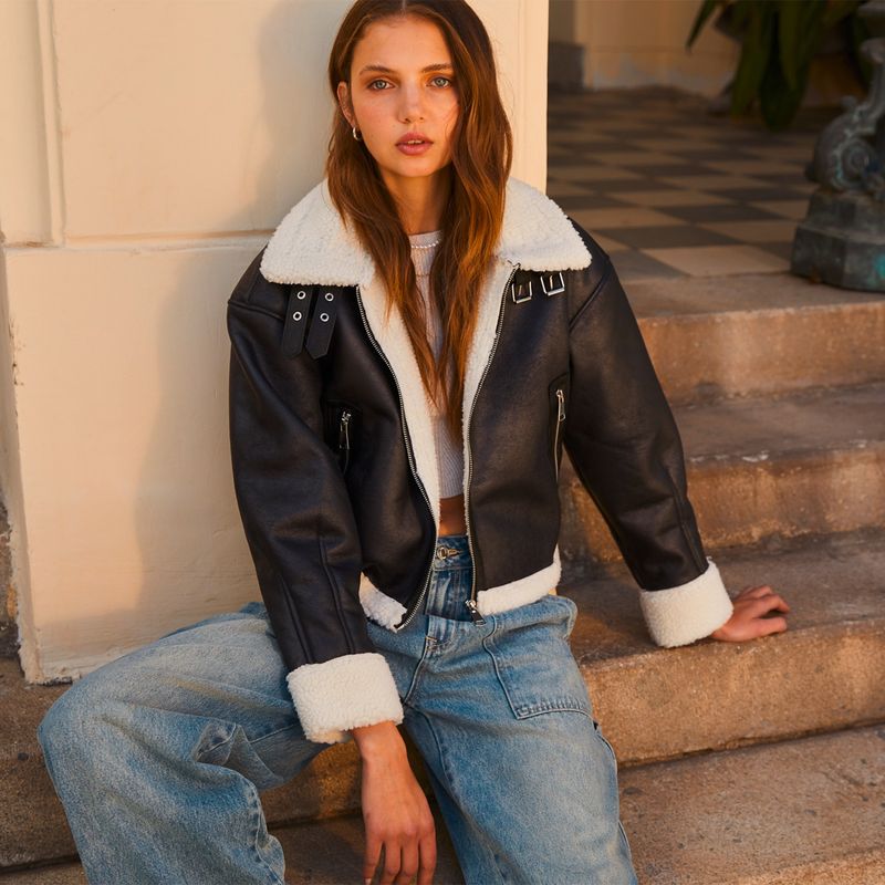 SYBILLA Chaqueta Aviadora De Cuero Mujer Sybilla