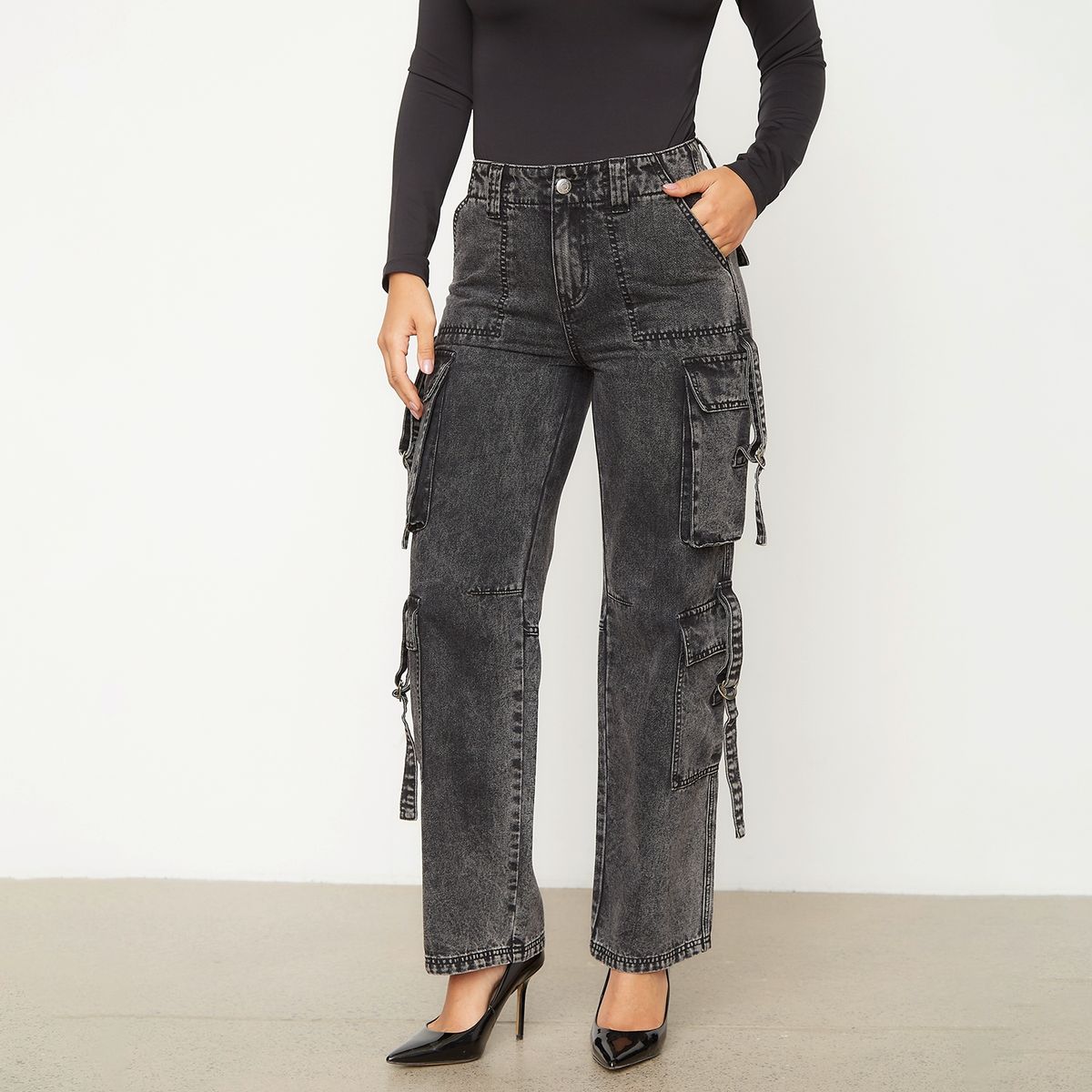 MOSSIMO - Jeans Cargo Tiro Medio Mujer Mossimo
