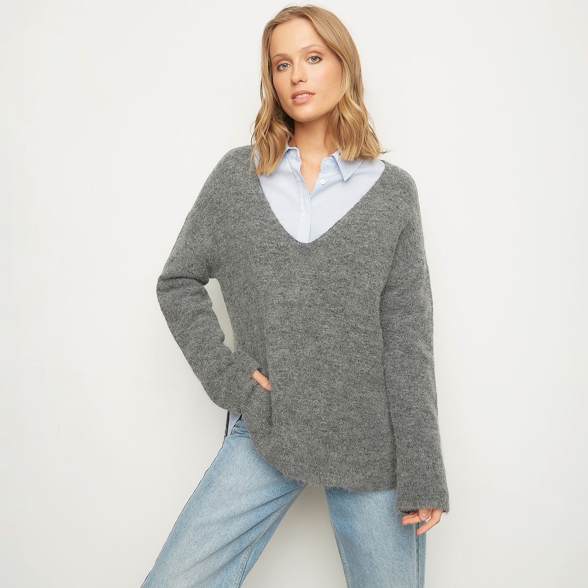 BASEMENT - Sweater Liso Manga Larga Mujer Basement