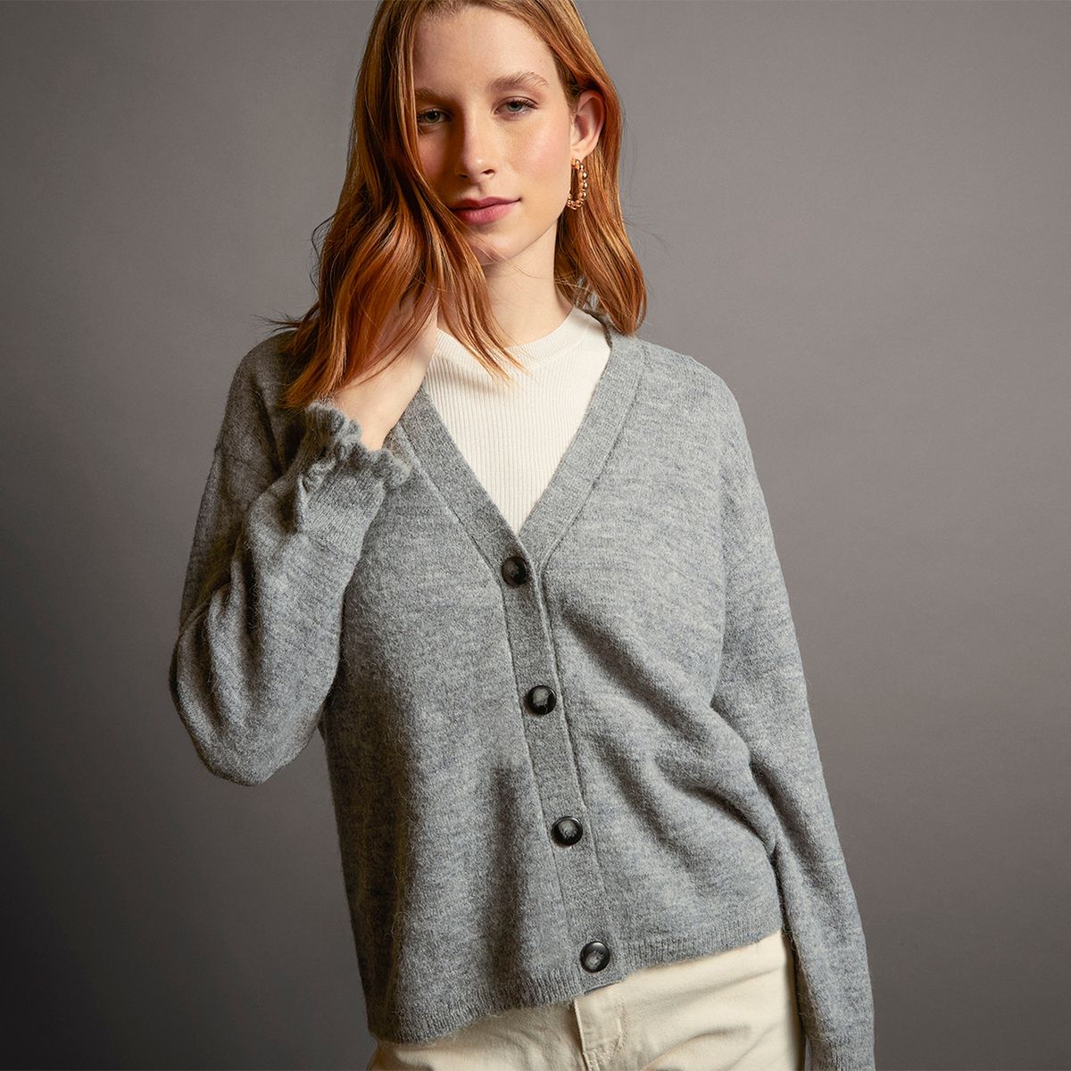 BASEMENT - Chaleco Liso Manga Larga Mujer Basement