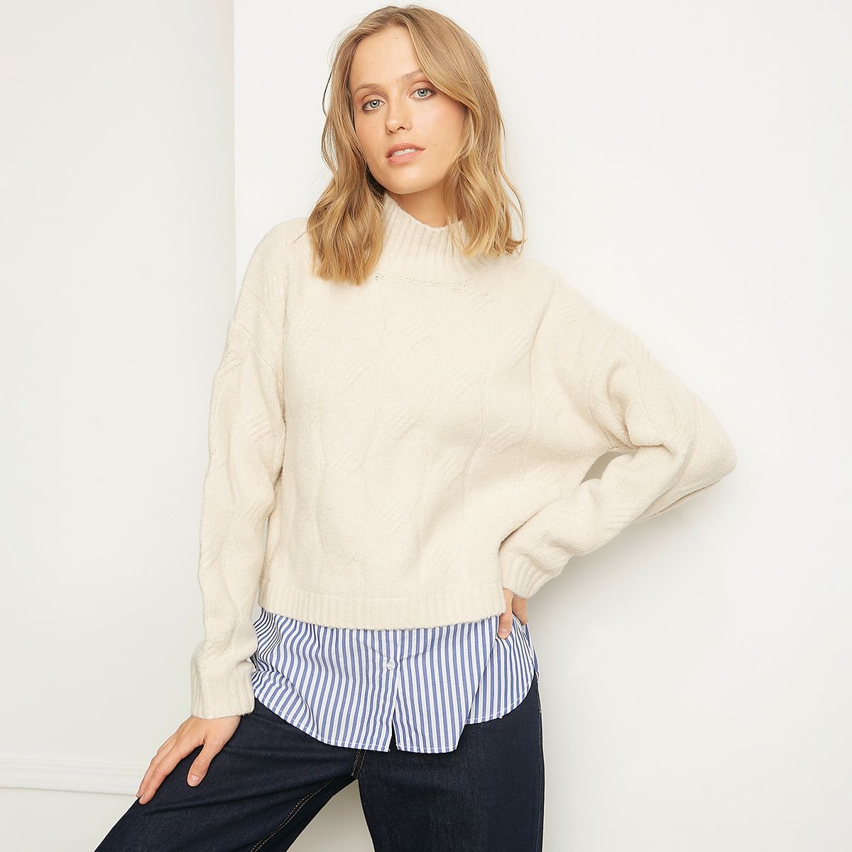 BASEMENT - Sweater Con Camisa Combinado Mujer Basement