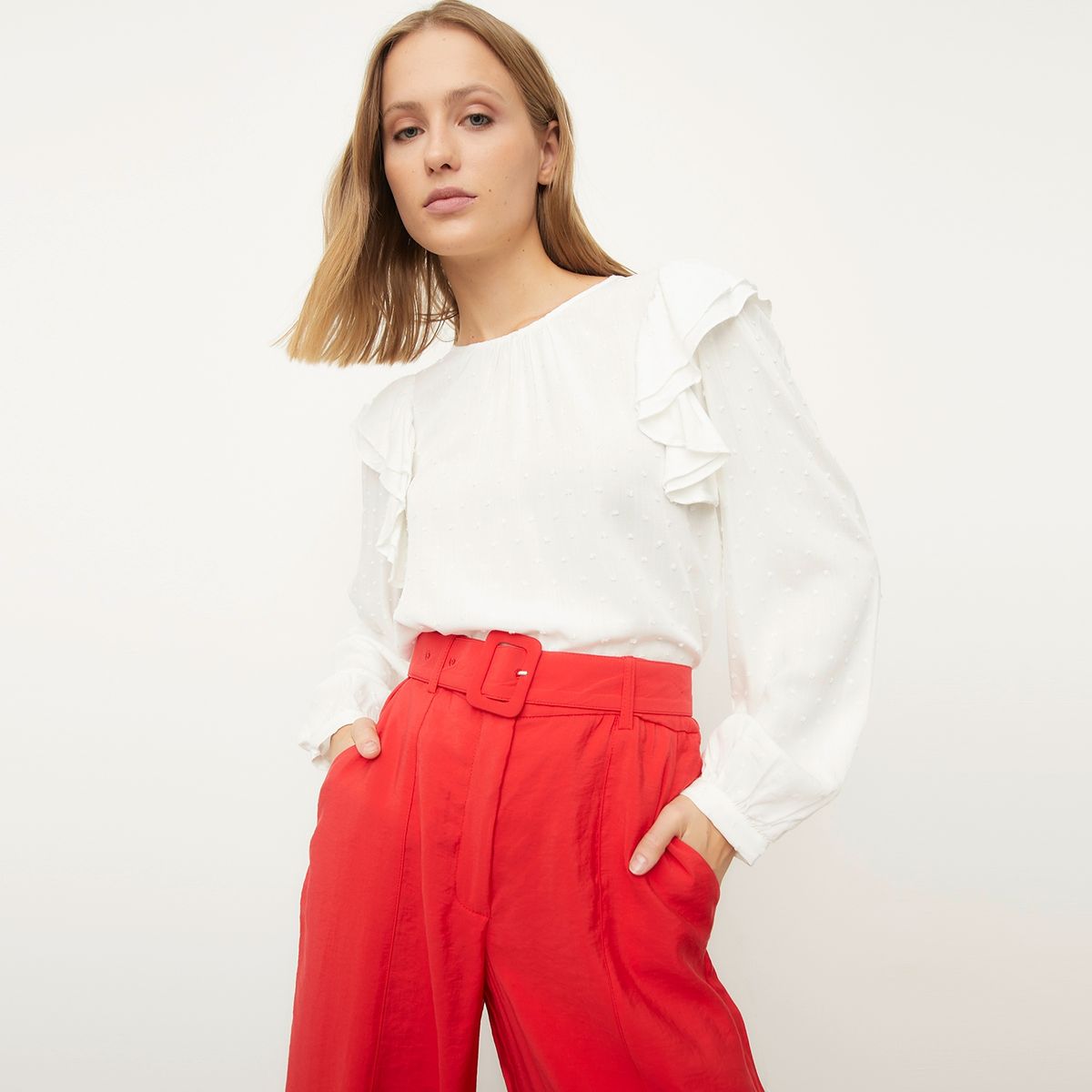 BASEMENT - Blusa Volados Manga Larga Mujer Basement