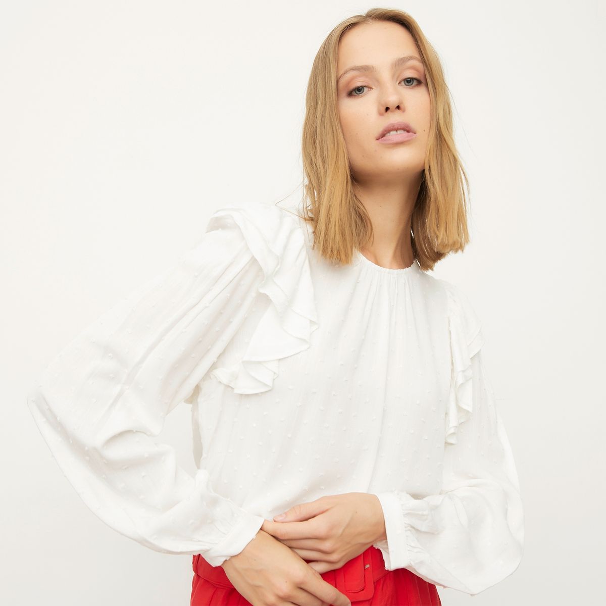 BASEMENT - Blusa Volados Manga Larga Mujer Basement
