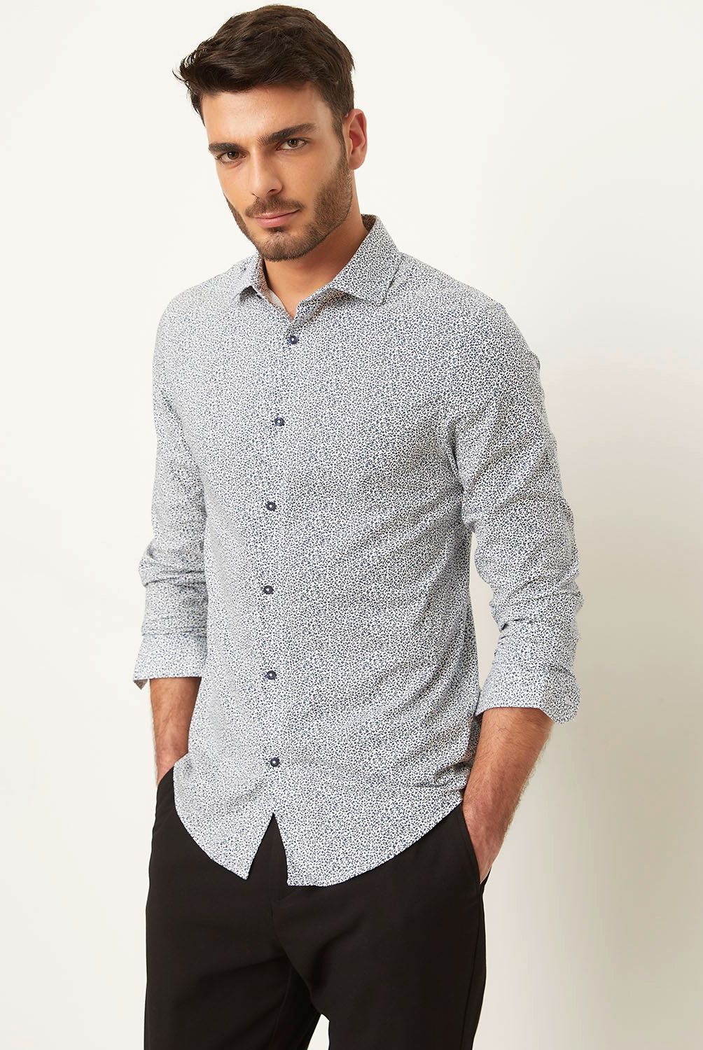 BASEMENT - Camisa Casual Manga Larga Basement Estampada Algodón Hombre