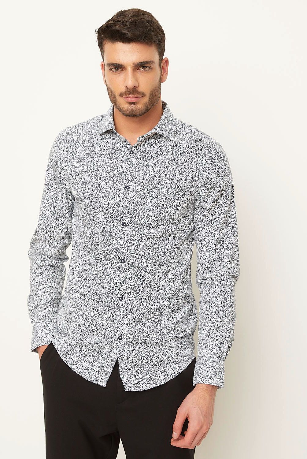 BASEMENT - Camisa Casual Manga Larga Basement Estampada Algodón Hombre