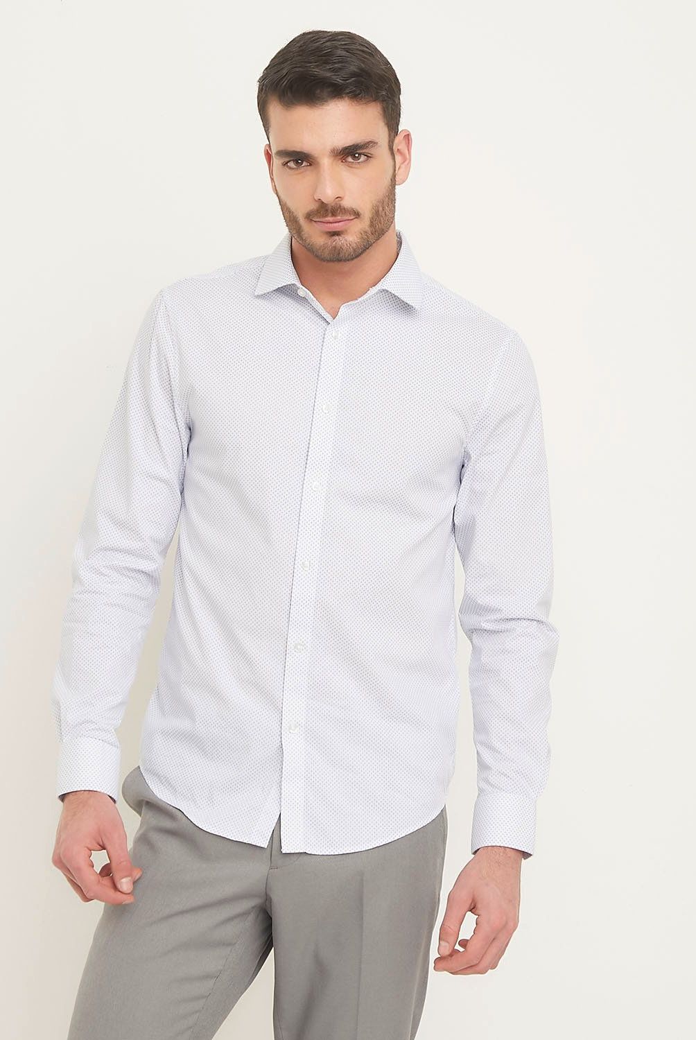 BASEMENT - Camisa Casual Hombre Basement Manga Larga Diseño Puntos